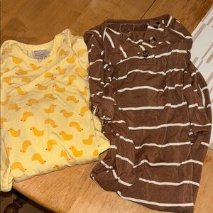 Lou Lou & Company Kids Pajamas - Yellow Duck and Brown Stripe Nightgowns